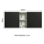 Gabinete Superior 150 cm 2 Puertas 2 Nichos Blanco/Negro Glamy Madesa