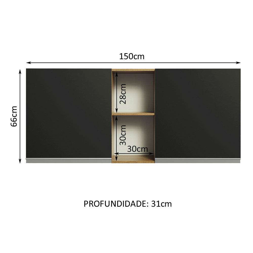 Gabinete Superior 150 cm 2 Puertas 2 Nichos Marrón/Negro Glamy Madesa