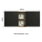 Gabinete Superior 150 cm 2 Puertas 2 Nichos Marrón/Negro Glamy Madesa