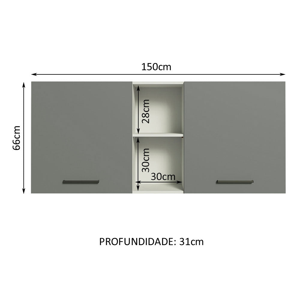 Gabinete Superior 150 cm 2 Puertas 2 Nichos Blanco/Gris Agata Madesa