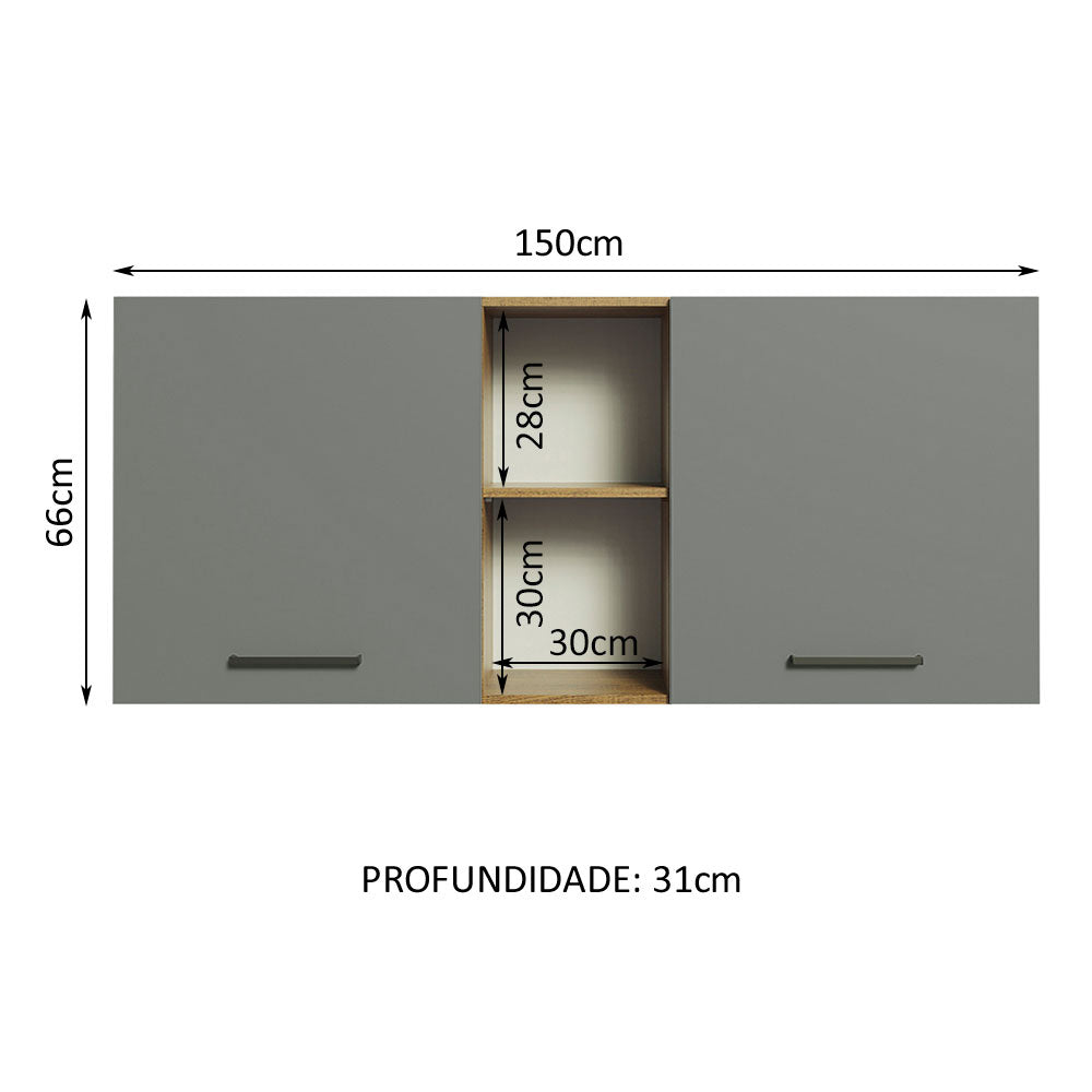 Gabinete Superior 150 cm 2 Puertas 2 Nichos Marrón/Gris Agata Madesa