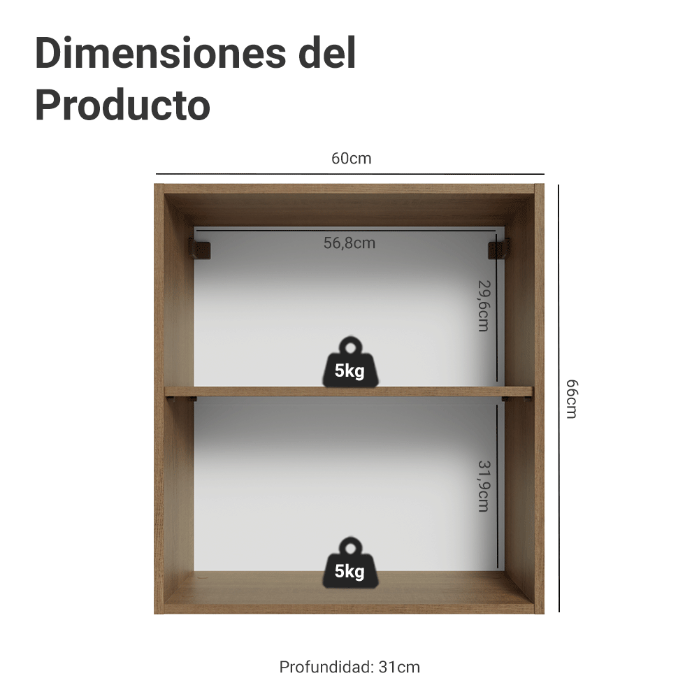 Gabinete Superior 60 cm 1 Puerta Marrón/Gris Vik Madesa