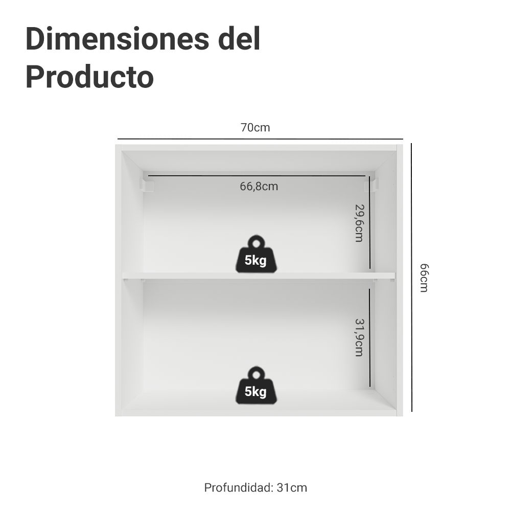 Gabinete Superior 70 cm 2 Puertas Blanco/Gris Vik Madesa