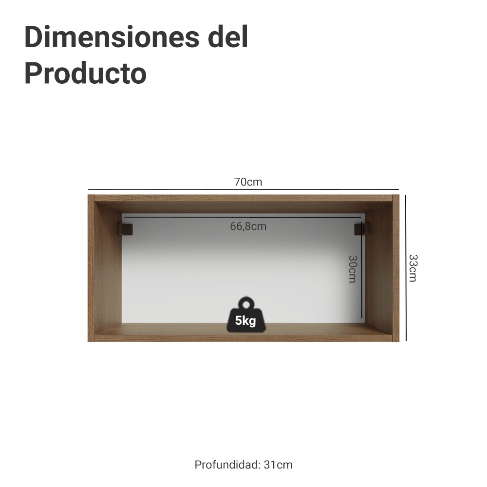 Gabinete Superior 70 cm 1 Puerta Abatible Marrón/Gris Vik Madesa