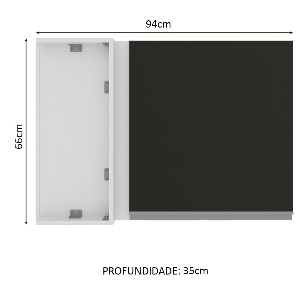 Gabinete Superior Esquinero 94 cm 1 Puerta Blanco/Negro Glamy Madesa