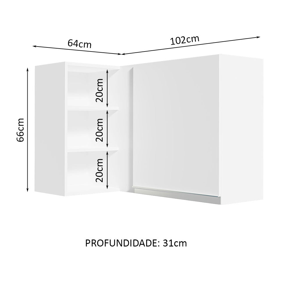 Gabinete Superior Esquinero 166 cm 1 Puerta 3 Nichos Blanco Glamy Madesa