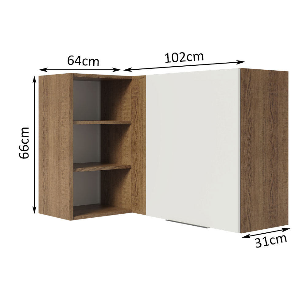 Gabinete Superior Esquinero 166 cm 1 Puerta 3 Nichos Marrón/Blanco Stella Madesa