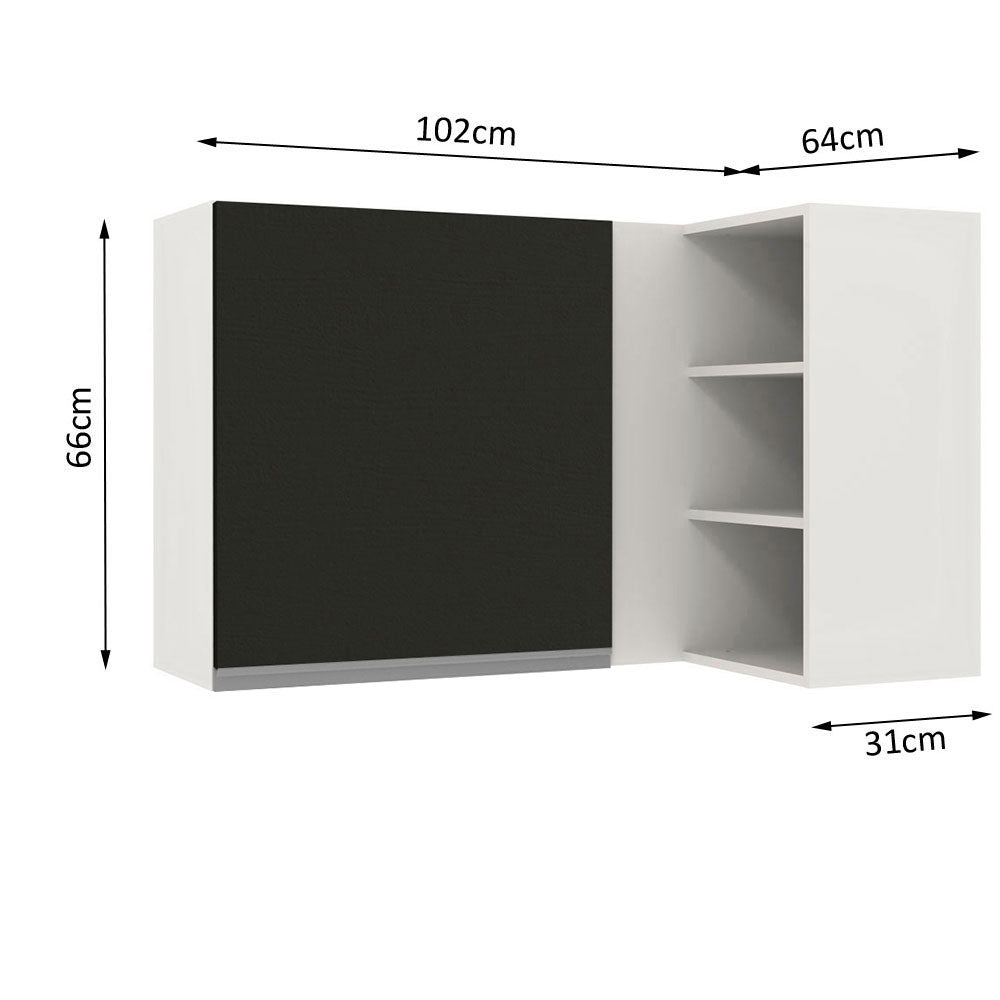 Gabinete Superior Esquinero 166 cm 1 Puerta 3 Nichos Blanco/Negro Glamy Madesa