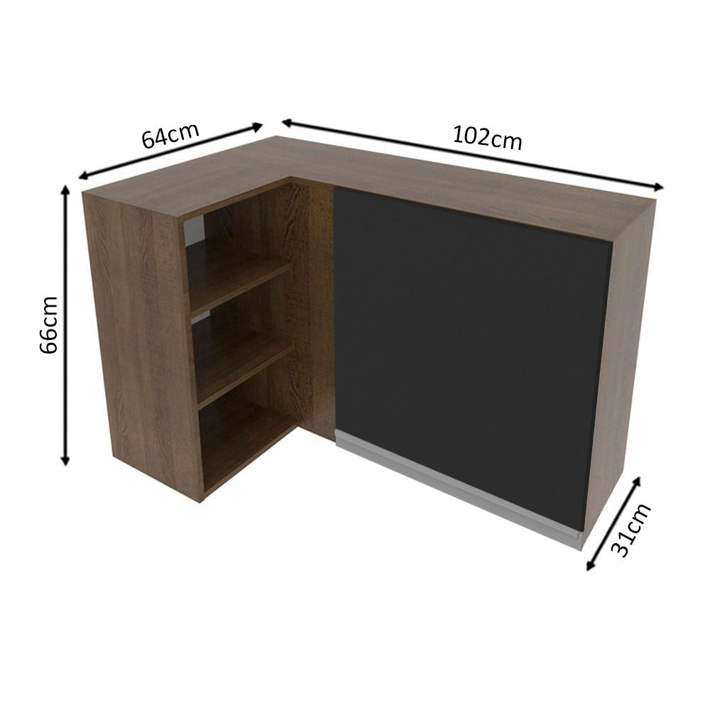 Gabinete Superior Esquinero 166 cm 1 Puerta 3 Nichos Marrón/Negro Glamy Madesa