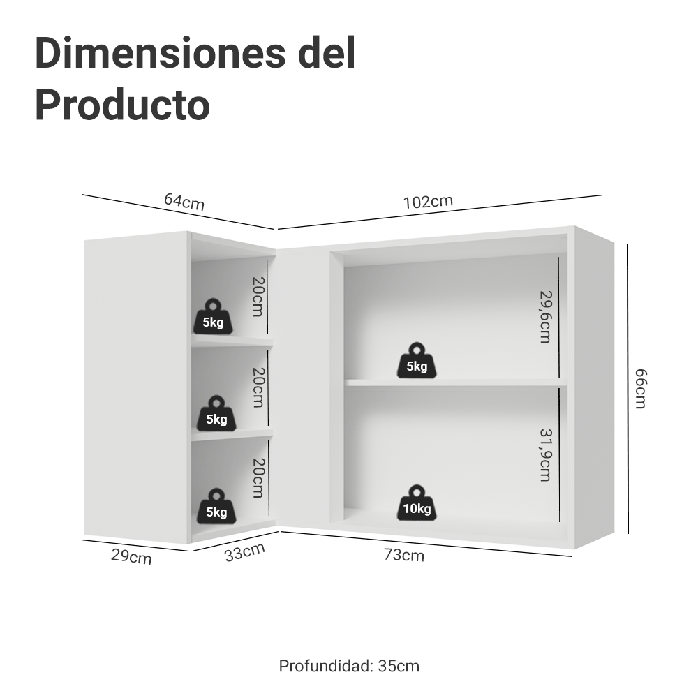 Gabinete Superior Esquinera para Línea 60 cm de Profundidad Blanco/Gris Vik Madesa