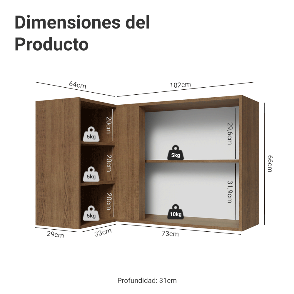Gabinete Superior Esquinera para Línea 60 cm de Profundidad Marrón/Verde Vik Madesa
