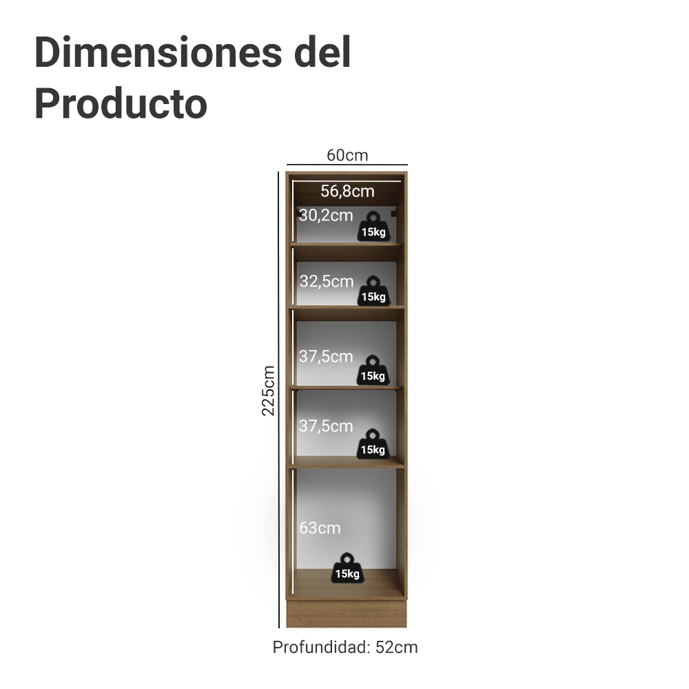 Mueble Despensa 60 cm 3 Puertas Marrón/Gris Lux Madesa