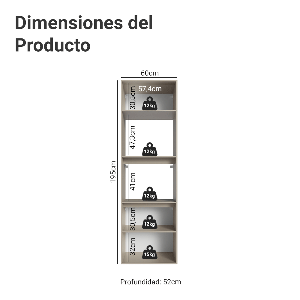 Mueble para Horno 60 cm 2 Puertas 2 Nichos Sin Patas NiceCrema