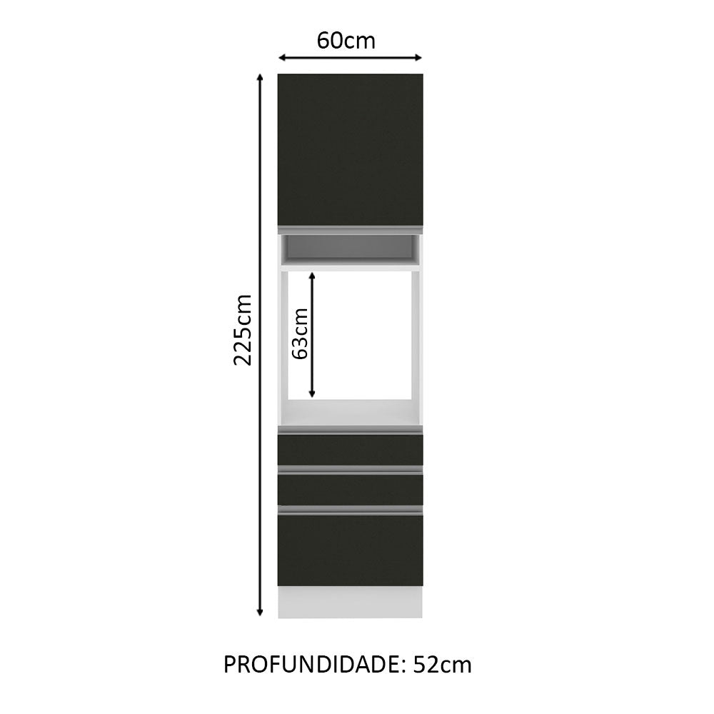 Mueble de Cocina para Horno Glamy 60 cm 1 Puerta y 3 Cajones Blanco/Negro