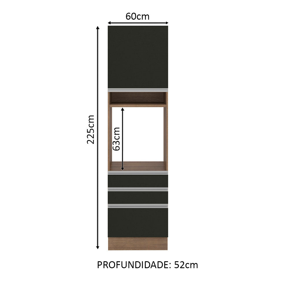 Mueble de Cocina para Horno Glamy 60 cm 1 Puerta y 3 Cajones Marrón/Negro
