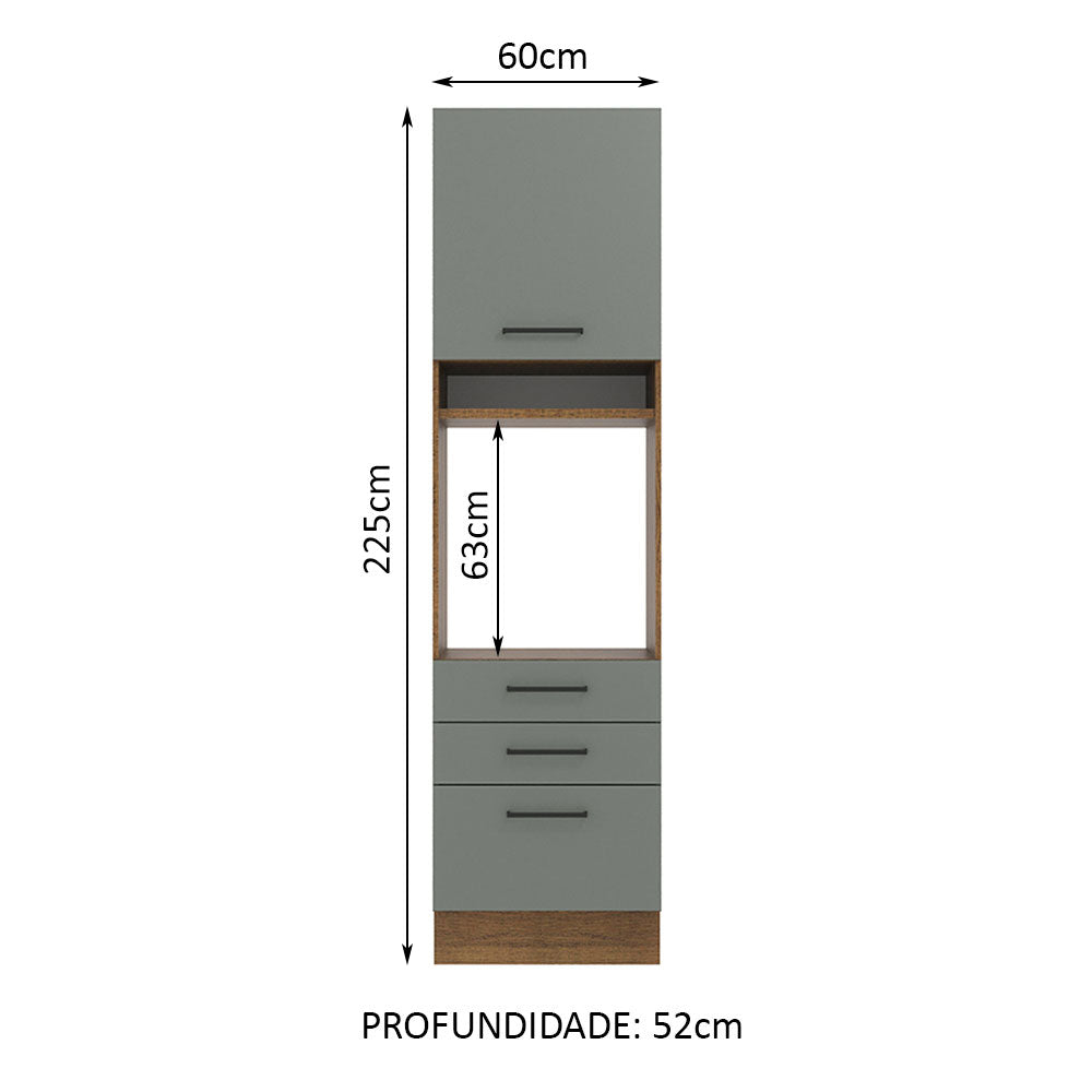 Mueble de Cocina para Horno Agata 60 cm 1 Puerta y 3 Cajones Marrón/Gris