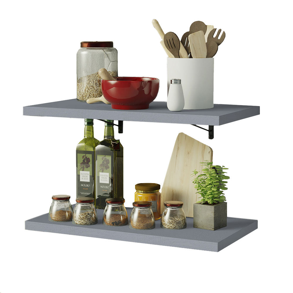 Kit 2 Repisas de Cocina 80 cm con Soporte Metálico Gris