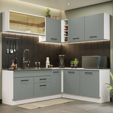 Cocina Integral Esquinera 389cm Blanco/Gris Agata 01