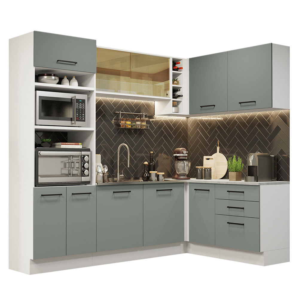 Cocina Integral Esquinera 399cm Blanco/Gris Agata 01