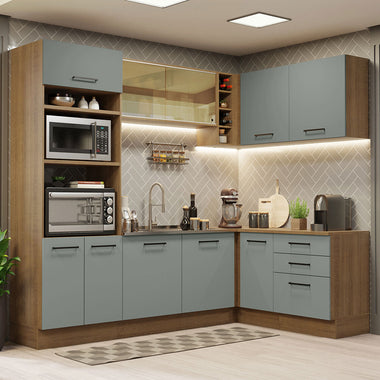 Cocina Integral Esquinera 399cm Marrón/Gris Agata 01