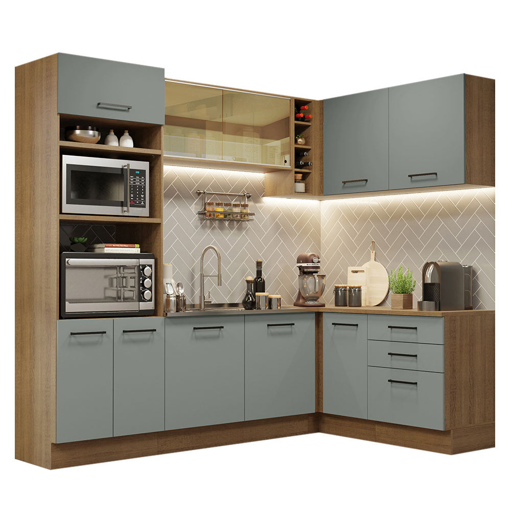Cocina Integral Esquinera 399cm Marrón/Gris Agata 01