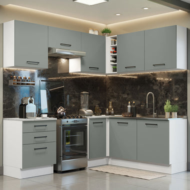 Cocina Integral Esquinera 399cm Blanco/Gris Agata 02