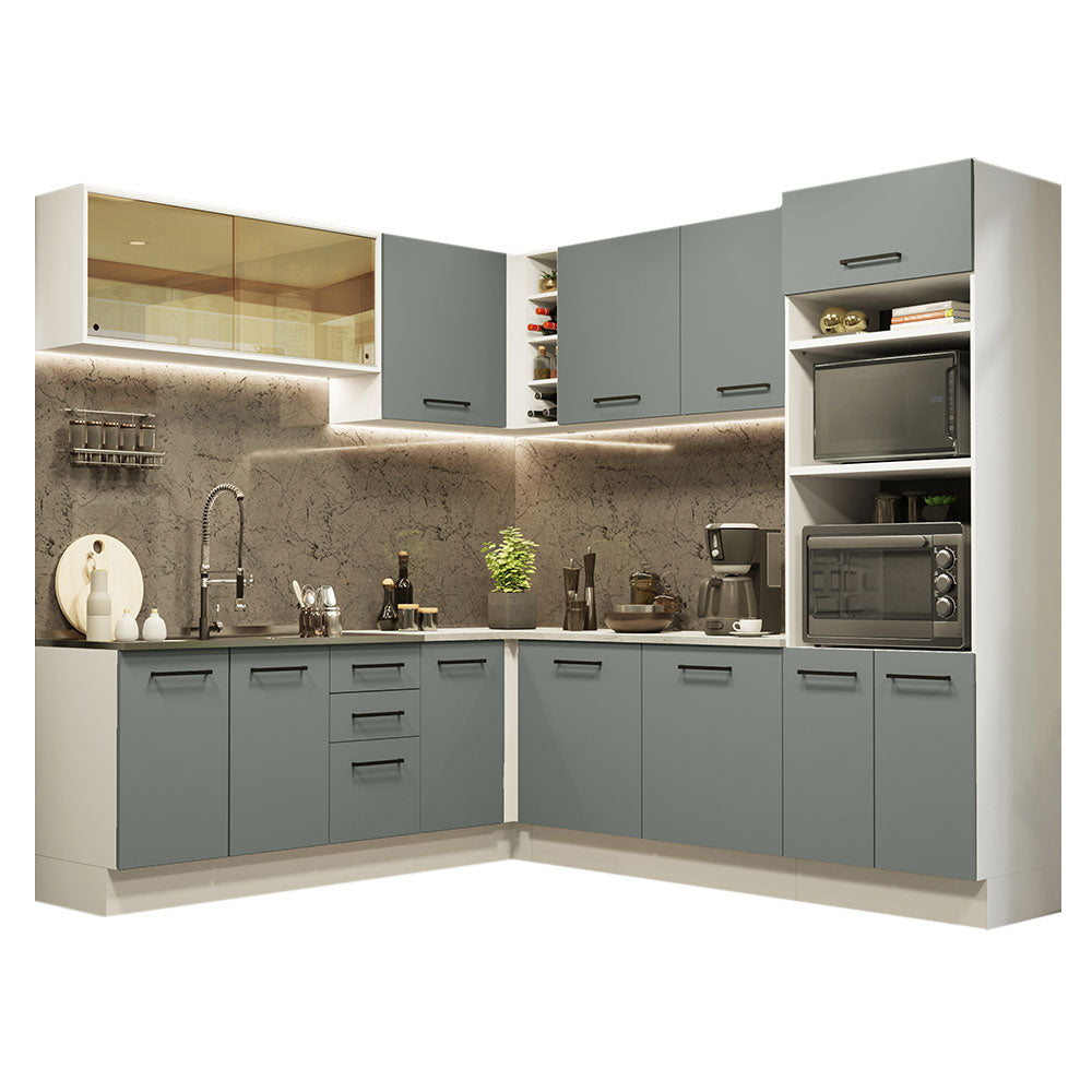 Cocina Integral Esquinera 459cm Blanco/Gris Agata 01
