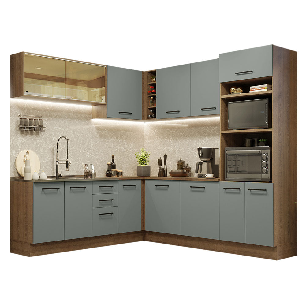 Cocina Integral Esquinera 459cm Marrón/Gris Agata 01