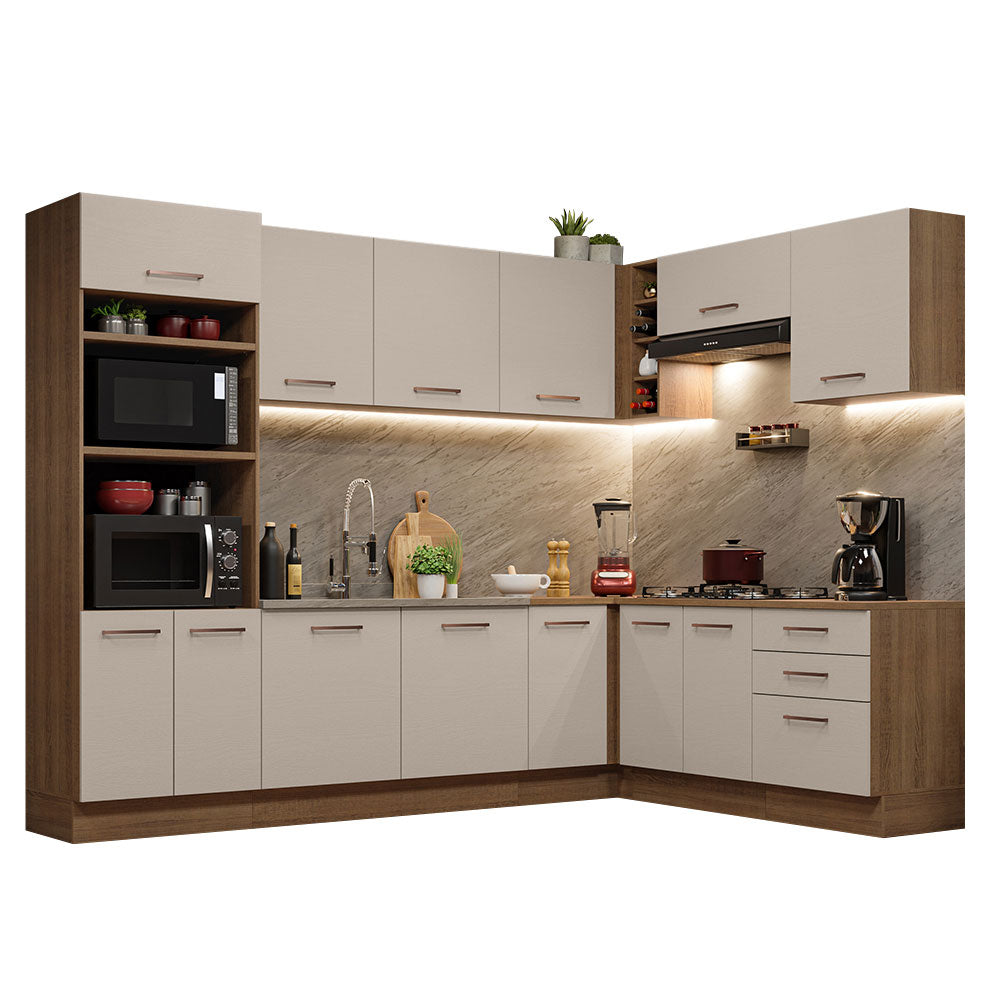 Cocina Integral Esquinera 479cm Marrón/Crema Agata 01