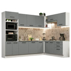 Cocina Integral Esquinera 479 x 52 cm 13 Puertas 3 Cajones Blanco/Gris Agata