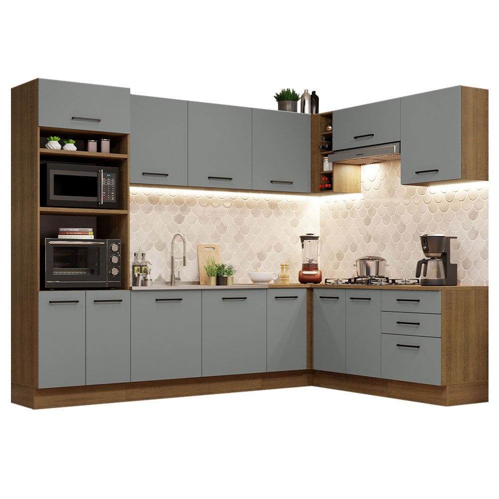 Cocina Integral Esquinera 479cm Marrón/Gris Agata 01