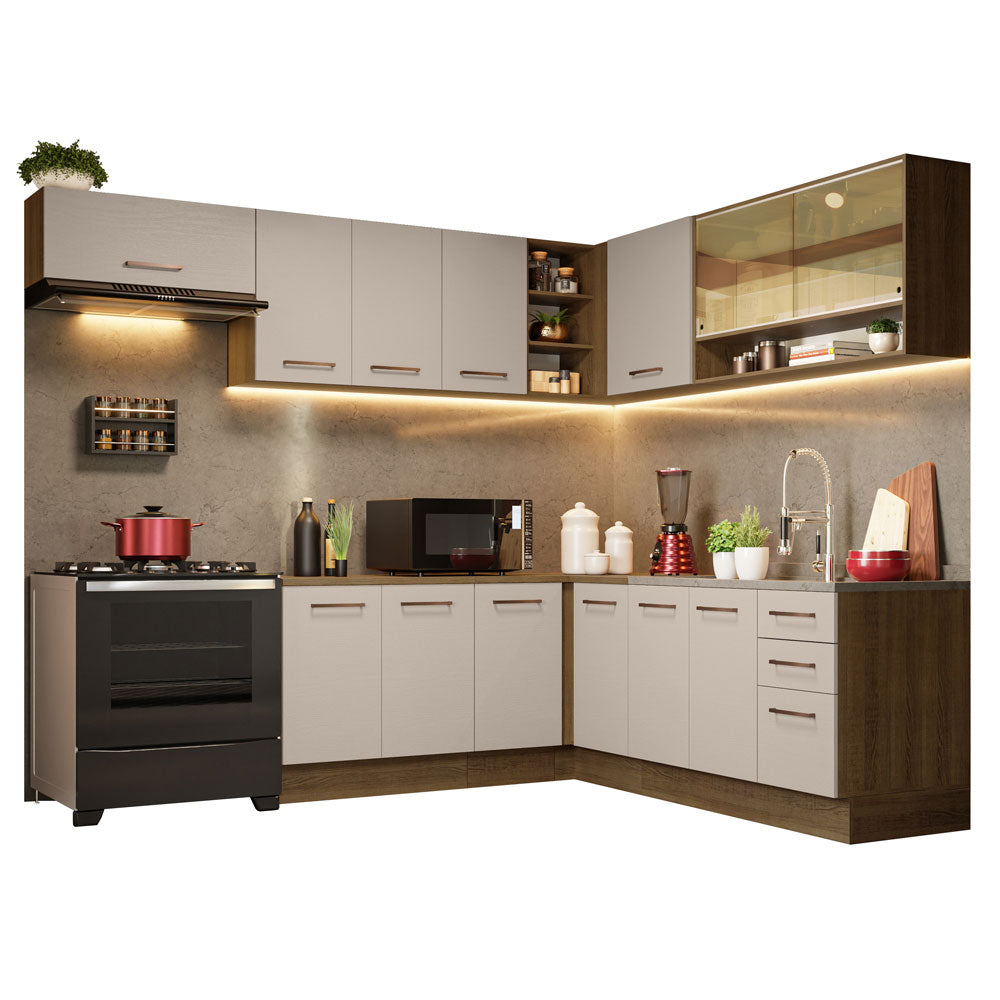 Cocina Integral de Esquina 486 x 60 cm Marrón/Crema 60cm de Profundidad Agata 01