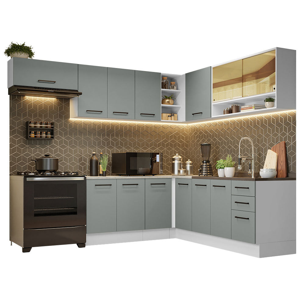Cocina Integral de Esquina 486cm Blanco/Gris 60cm de Profundidad Agata 01