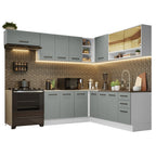 Cocina Integral de Esquina 486cm Blanco/Gris 60cm de Profundidad Agata 01