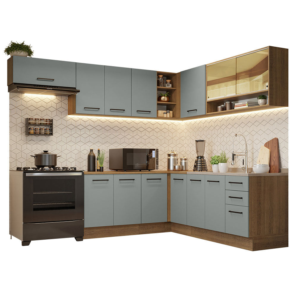 Cocina Integral de Esquina 486cm Marrón/Gris 60cm de Profundidad Agata 01