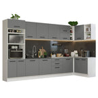 Cocina Integral Esquinera 479 x 52 cm 14 Puertas 3 Cajones Blanco/Gris Agata
