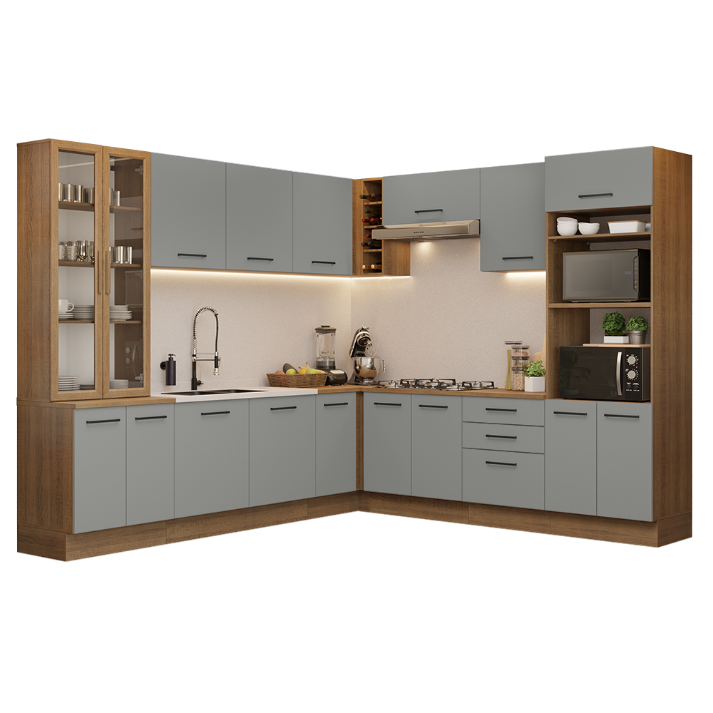 Cocina Integral Esquinera 549cm Marrón/Gris Agata 01