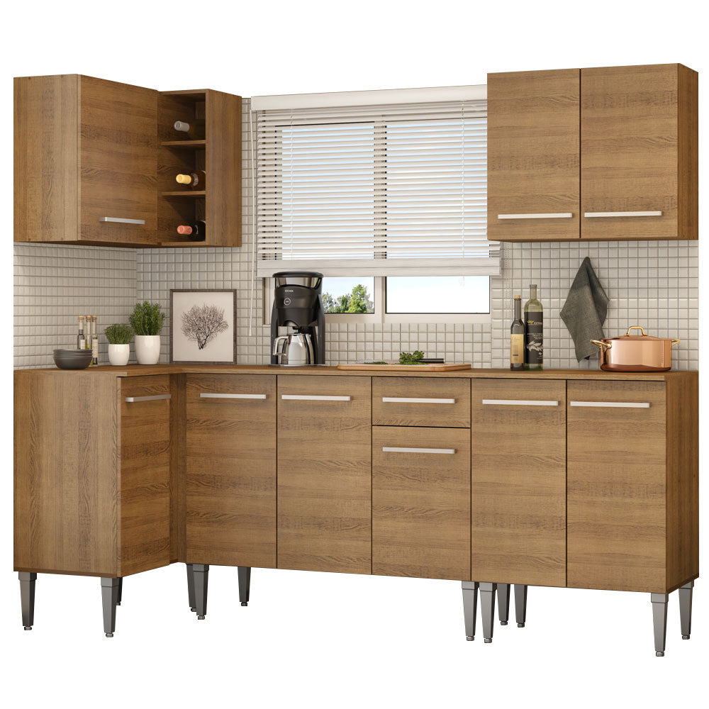 Cocina Integral Esquinera 293cm Marrón Emilly Open 01
