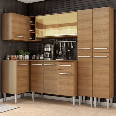Cocina Integral Esquinera 293cm Marrón Emilly Line 06