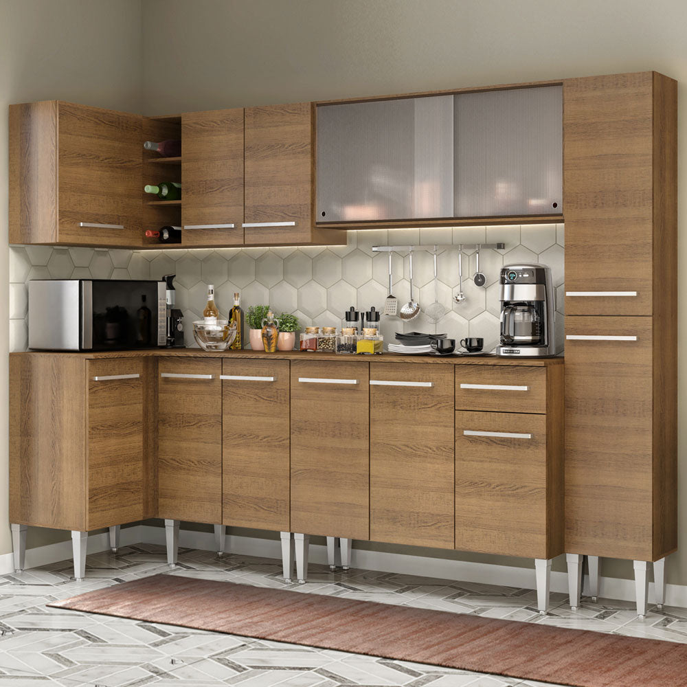 Cocina Integral Esquinera 325cm Marrón Emilly Space 03