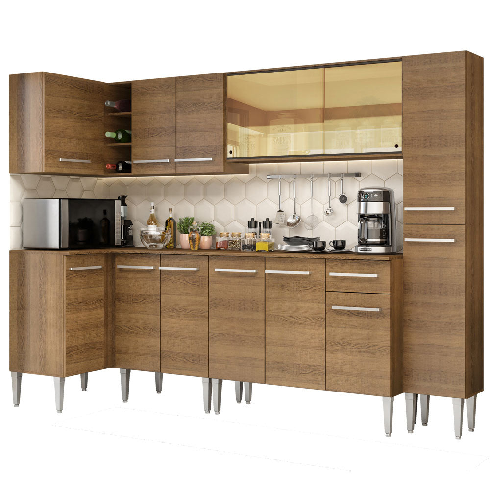 Cocina Integral Esquinera 325cm Marrón Emilly Wave 04