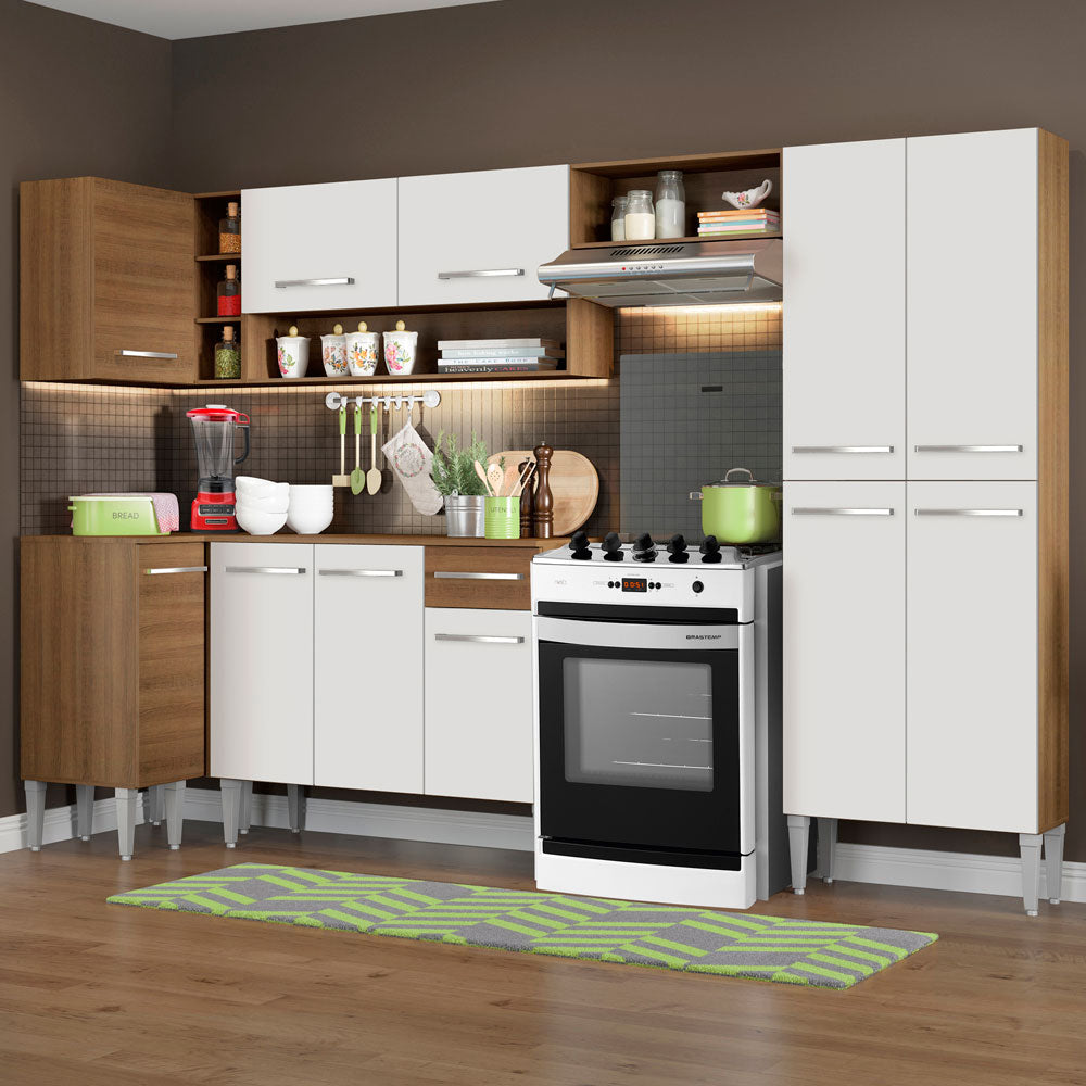 Cocina Integral Esquinera 353cm Marrón/Blanco Emilly Sun 01