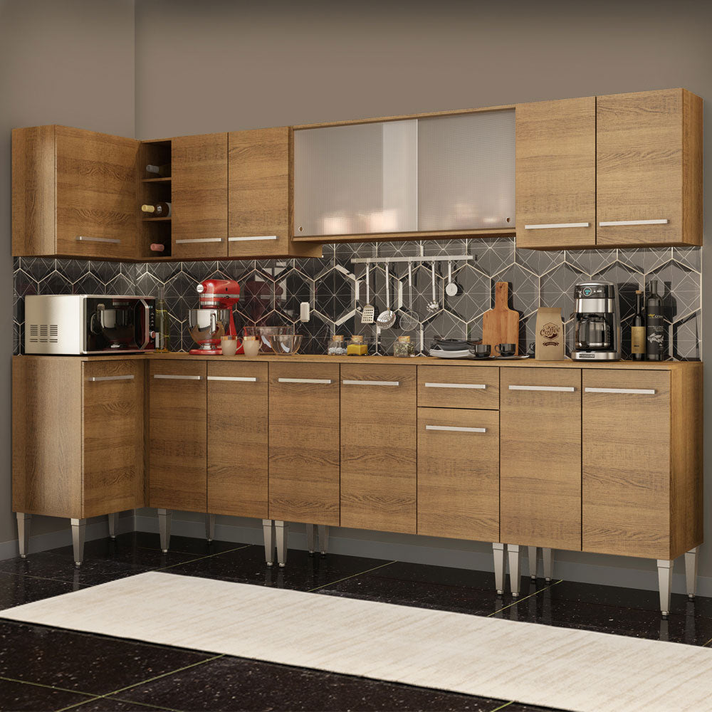 Cocina Integral Esquinera 357cm Marrón Emilly Jazz 02