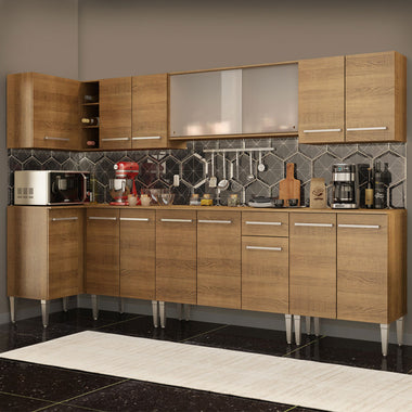 Cocina Integral Esquinera 357cm Marrón Emilly Jazz 02