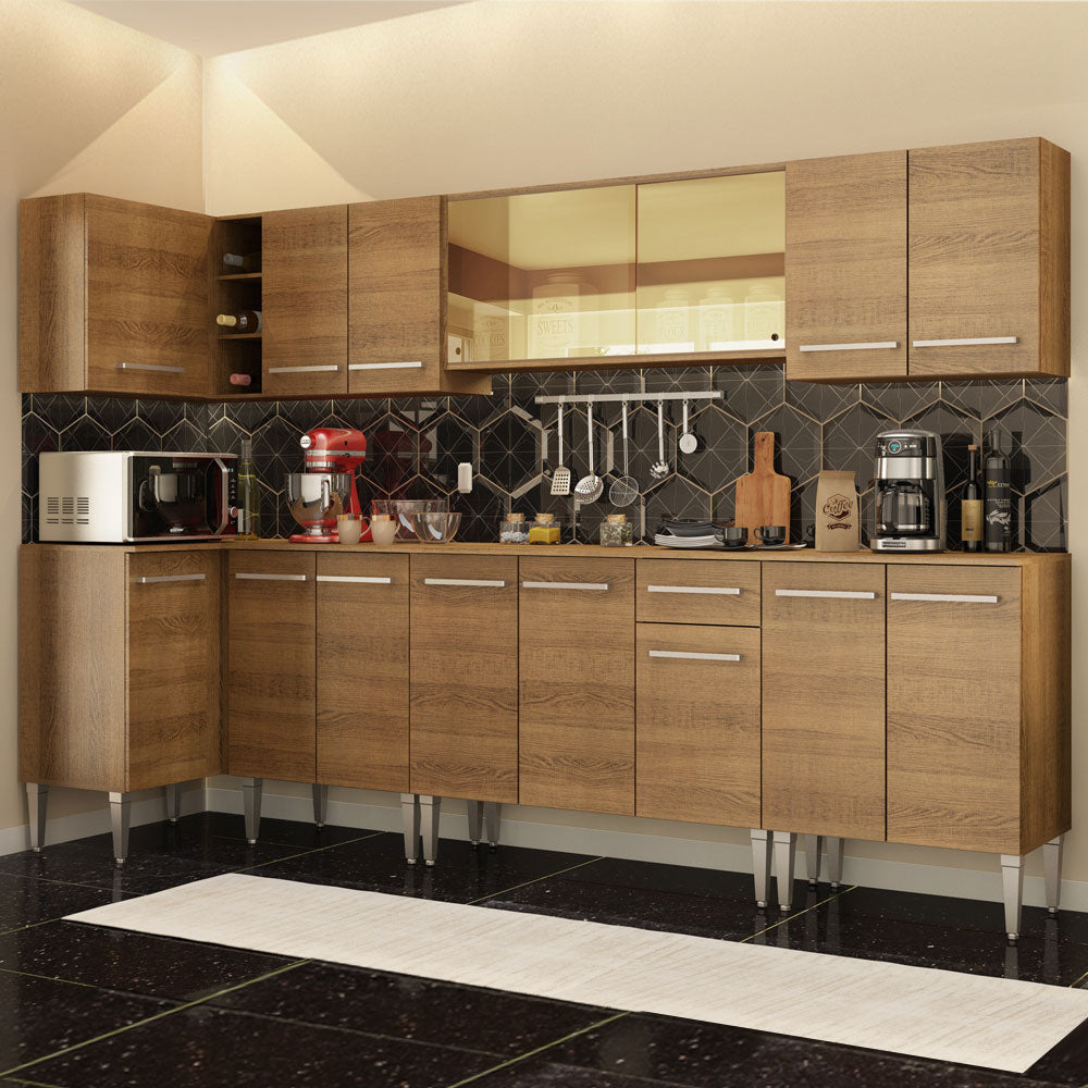 Cocina Integral Esquinera 357cm Marrón Emilly Mega 03
