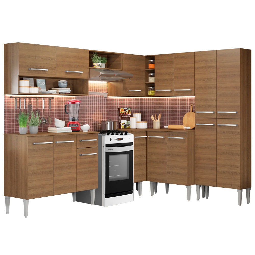 Cocina Integral Esquinera 417cm Marrón Emilly Ice 01