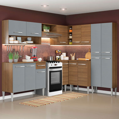 Cocina Integral Esquinera 417 cm Marrón/Gris Emilly Ice 01