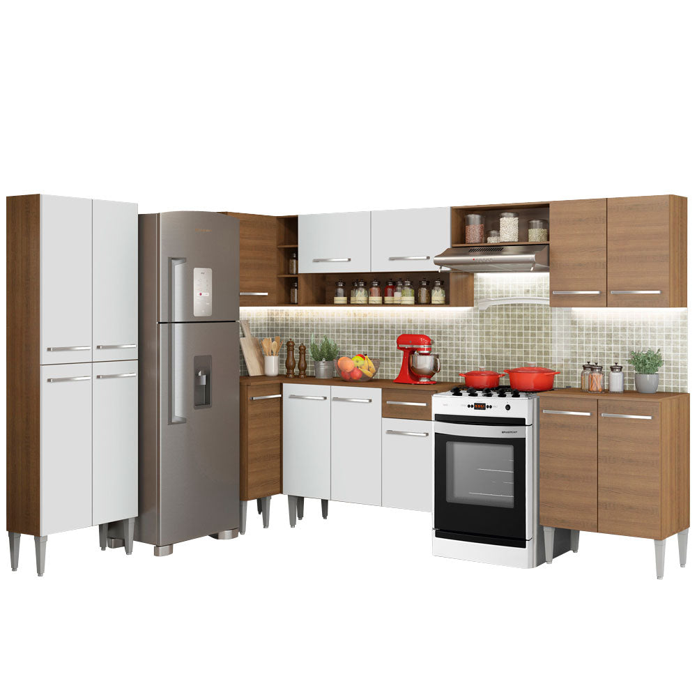 Cocina Integral Esquinera 481cm Marrón/Blanco Emilly Moon 01