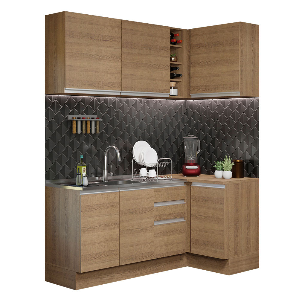Cocina Integral Esquinera 269cm Marrón Glamy 01