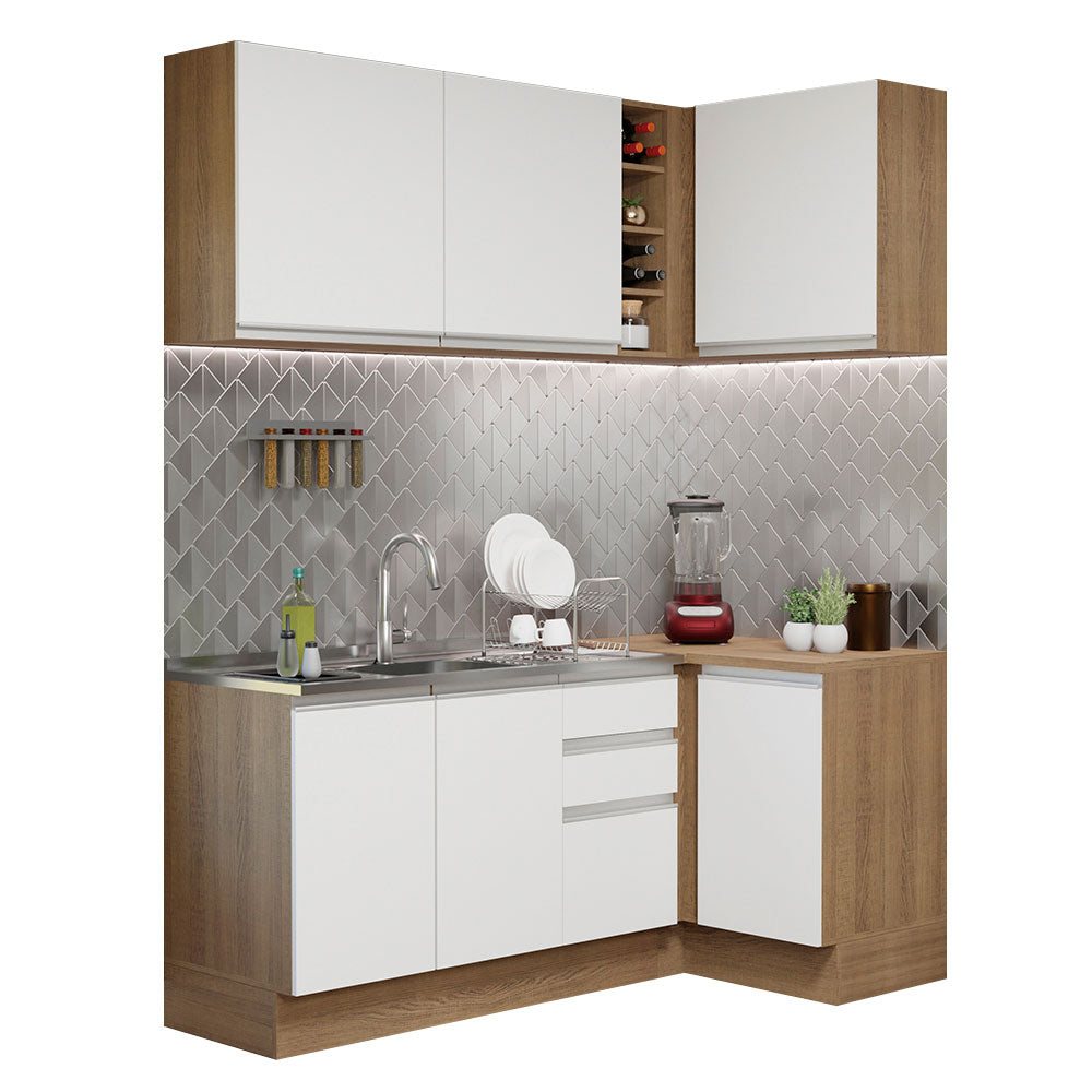 Cocina Integral Esquinera 269cm Marrón/Blanco Glamy 01
